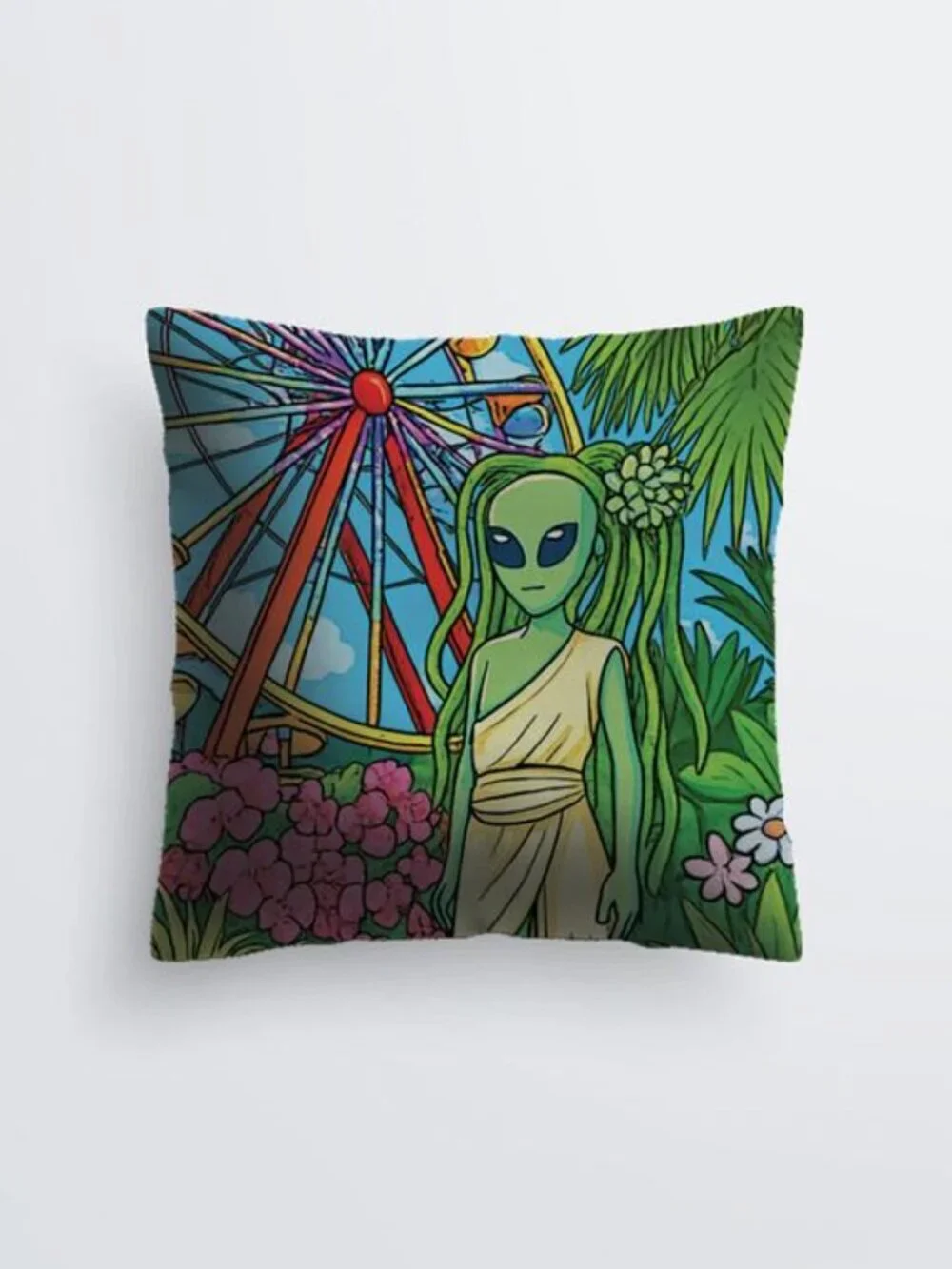 Alien Goddess at the Carnival Cushion Cover | Psychedelic Tropical Fantasy Throw